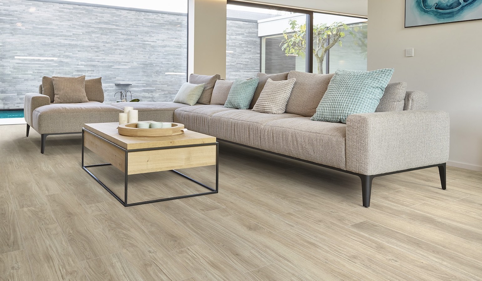 The premium, 100% waterproof rigid core floor combining hyper-realistic wood and stone aesthetics with a built-in cork underlay. It delivers superior scratch resistance, underfoot warmth, and effortless click-lock installation for high-traffic spaces.